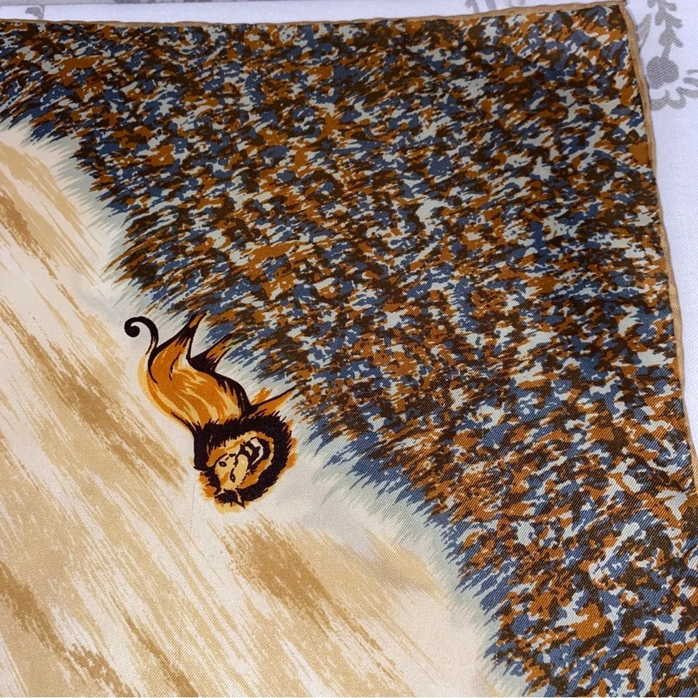Vntg Lion‎ Silk Scarf 1960s Made In Japan BAAR & BEARDS